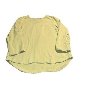 Soft Surroundings Tunic Top M Roll‎ Tab Sleeve V Neck  chartreuse green